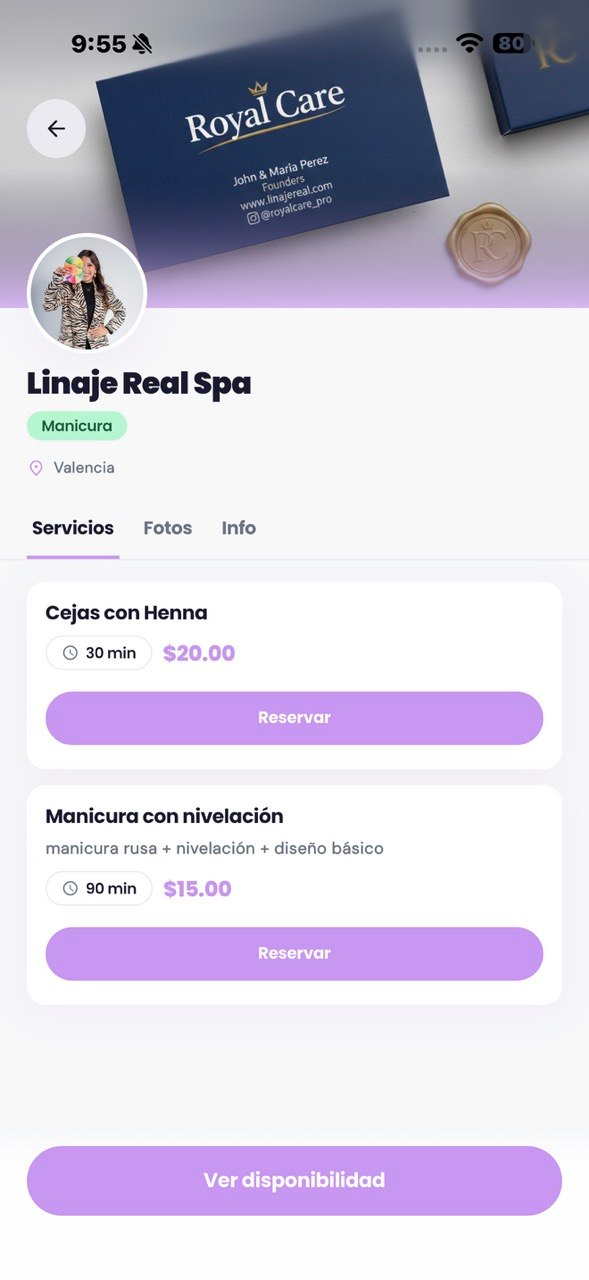Pantalla de detalle de servicio en CuteApp